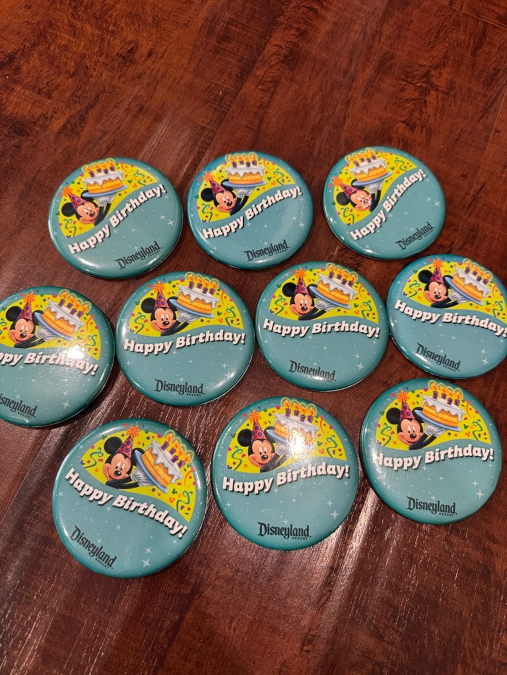 Disneyland Teal Happy Birthday Mickey Buttons - Set of 10